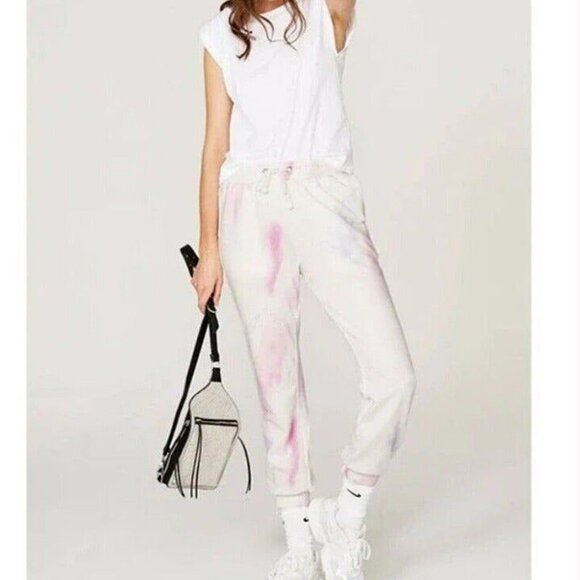 NEW PAIGE Womens Annette White Fuschia Pink Multi Joggers Sweat Pants Size Small - Picture 7 of 10